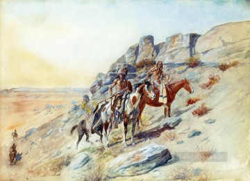 apercevoir l’ennemi Charles Marion Russell Indiens d’Amérique Peinture à l'huile